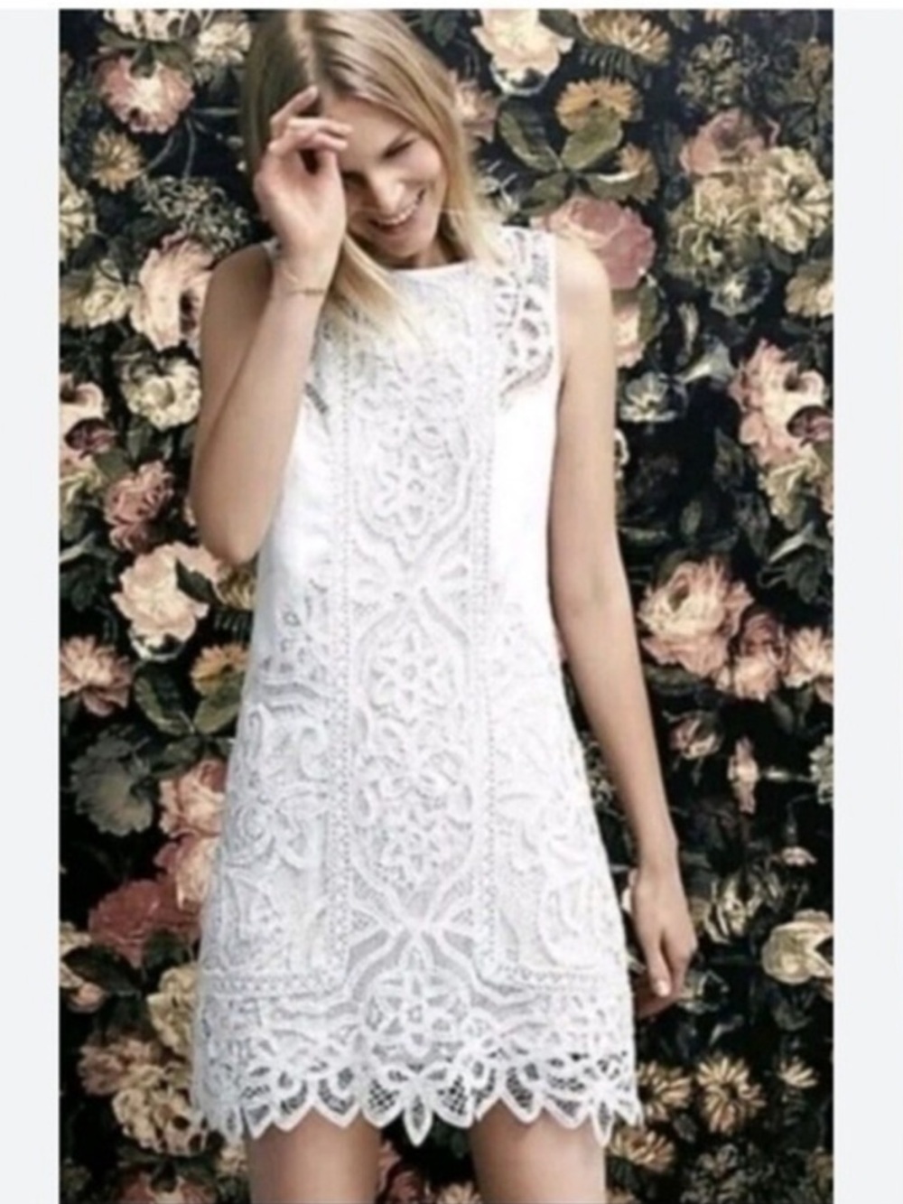 Moulinette Soeurs Anthropologie Perla Shift White Lace Garden Sleeveless Dress